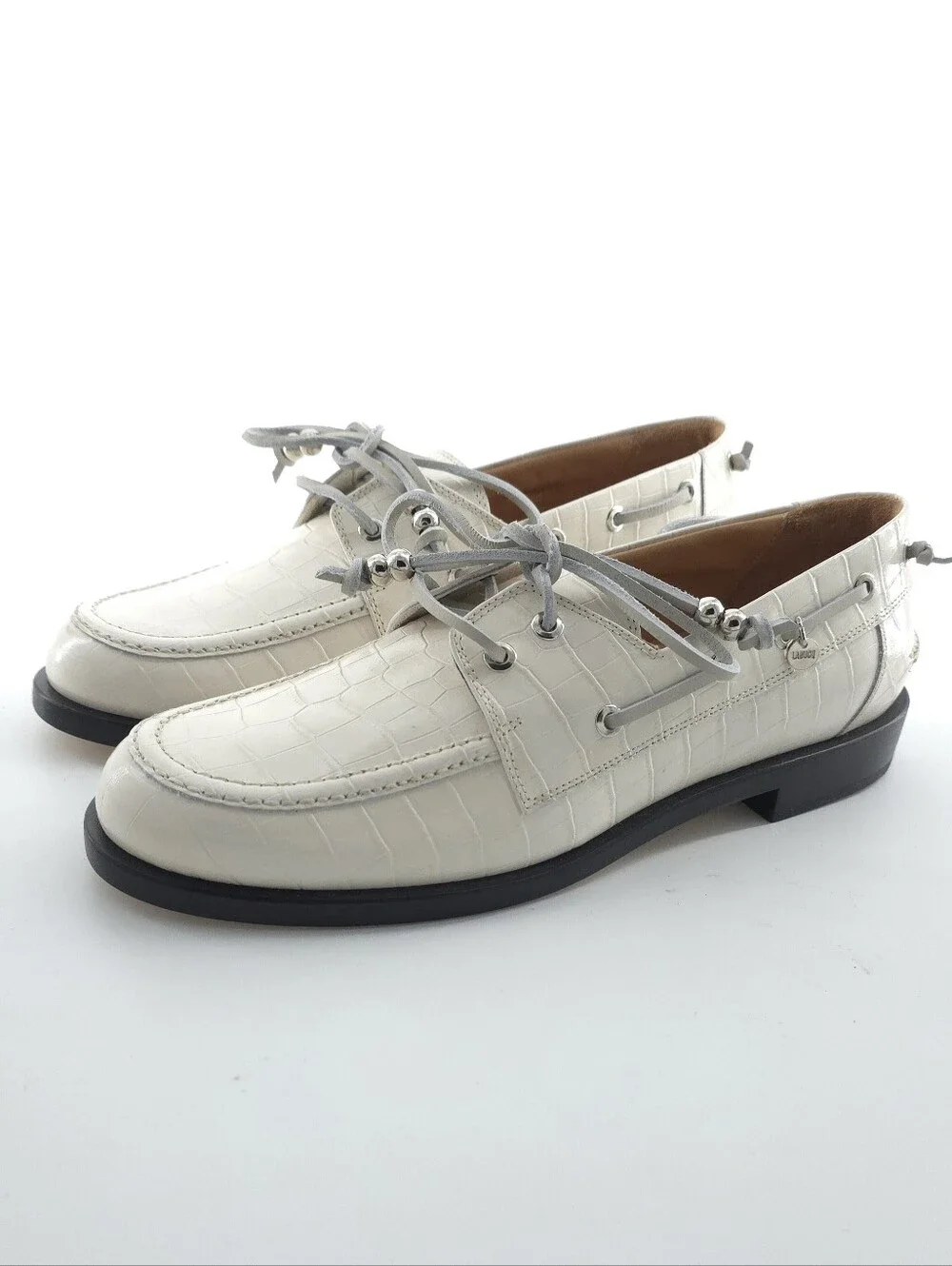 Labucq Nelson Boat Shoe Croc Embossed Ivory Crocco Size EU 41 US 10